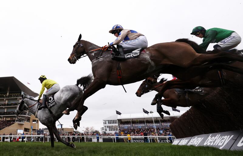 Crowning glory: Captain Guinness ridden by Rachael Blackmore take a flight on their way to winning the  Queen Mother Champion Chase in  March. Photograph: Michael Steele/Getty Images
